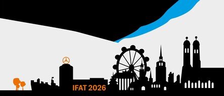 Silhouette von Münchens Wahrzeichen mit IFAT 2026 vom 04.-07.05.