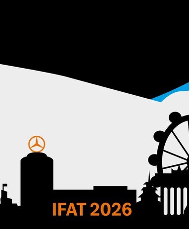 Silhouette von Münchens Wahrzeichen mit IFAT 2026 vom 04.-07.05.