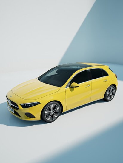Gelber Mercedes-Benz A-Klasse auf hellem Boden mit Schatten | © Mercedes-Benz AG